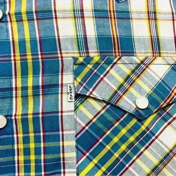 Levi's Barstow Western Short Sleeve Multi Color Checker Plaid Snap Shirt Size L - Picture 8 of 16